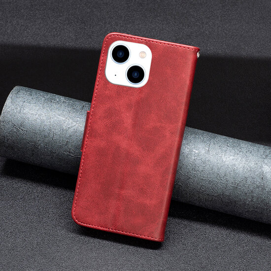 iPhone 14 Hoesje - MobyDefend Wallet Book Case Met Koord - Rood