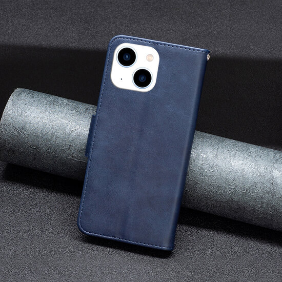 iPhone 14 Hoesje - MobyDefend Wallet Book Case Met Koord - Blauw