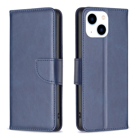 iPhone 14 Hoesje - MobyDefend Wallet Book Case Met Koord - Blauw