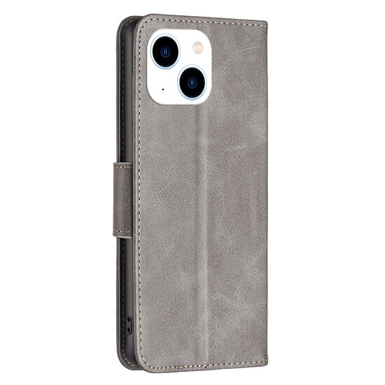 iPhone 14 Hoesje - MobyDefend Wallet Book Case Met Koord - Grijs