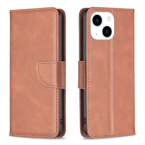 iPhone 14 Hoesje - MobyDefend Wallet Book Case Met Koord - Bruin