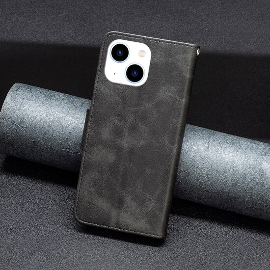 iPhone 14 Hoesje - MobyDefend Wallet Book Case Met Koord - Zwart