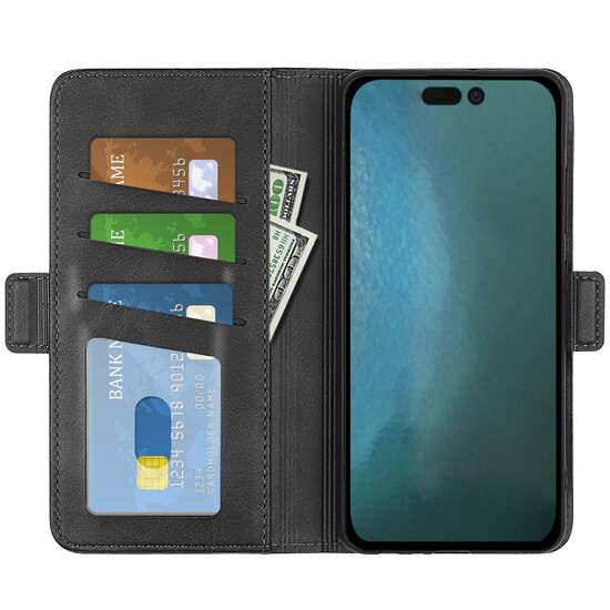 iPhone 14 Hoesje - MobyDefend Luxe Wallet Book Case (Sluiting Zijkant) - Zwart