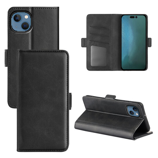 iPhone 14 Hoesje - MobyDefend Luxe Wallet Book Case (Sluiting Zijkant) - Zwart
