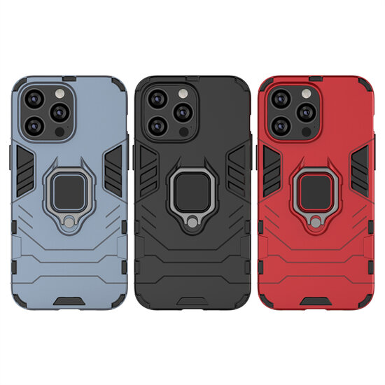 iPhone 14 Hoesje - MobyDefend Dubbelgelaagde Pantsercase Met Standaard - Rood