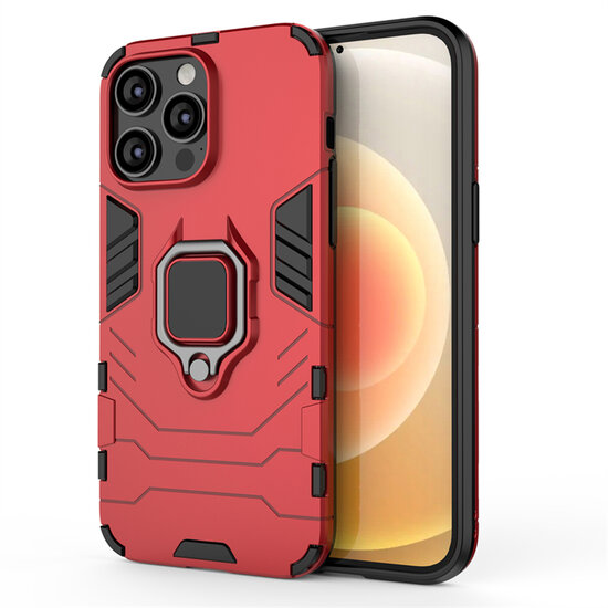iPhone 14 Hoesje - MobyDefend Dubbelgelaagde Pantsercase Met Standaard - Rood