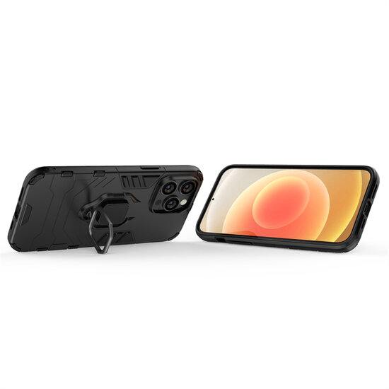 iPhone 14 Hoesje - MobyDefend Dubbelgelaagde Pantsercase Met Standaard - Zwart