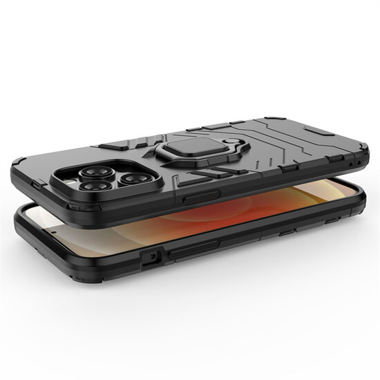 iPhone 14 Hoesje - MobyDefend Dubbelgelaagde Pantsercase Met Standaard - Zwart