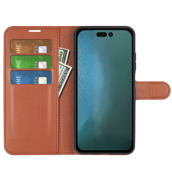 iPhone 14 Hoesje - MobyDefend Kunstleren Wallet Book Case (Sluiting Voorkant) - Bruin