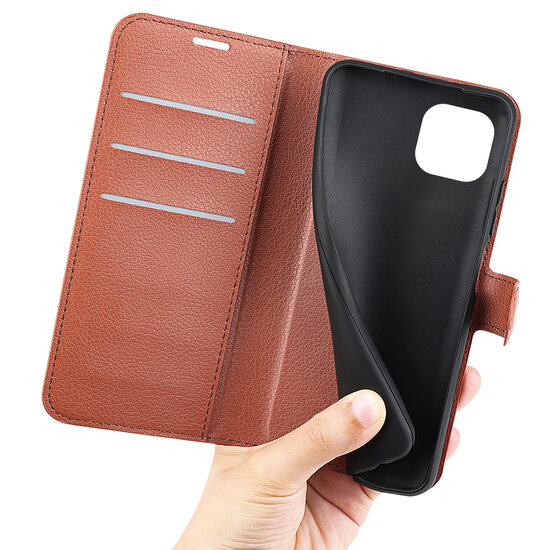 iPhone 14 Hoesje - MobyDefend Kunstleren Wallet Book Case (Sluiting Voorkant) - Bruin