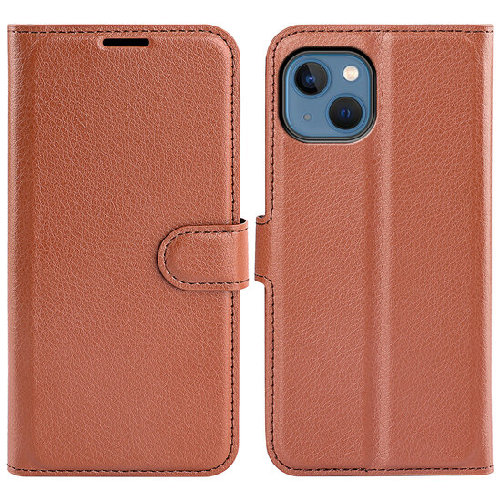 iPhone 14 Hoesje - MobyDefend Kunstleren Wallet Book Case (Sluiting Voorkant) - Bruin