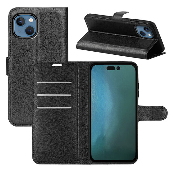 iPhone 14 Hoesje - MobyDefend Kunstleren Wallet Book Case (Sluiting Voorkant) - Zwart