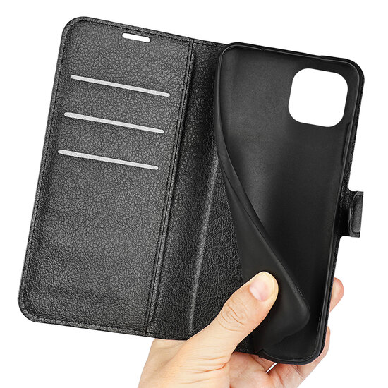 iPhone 14 Hoesje - MobyDefend Kunstleren Wallet Book Case (Sluiting Voorkant) - Zwart