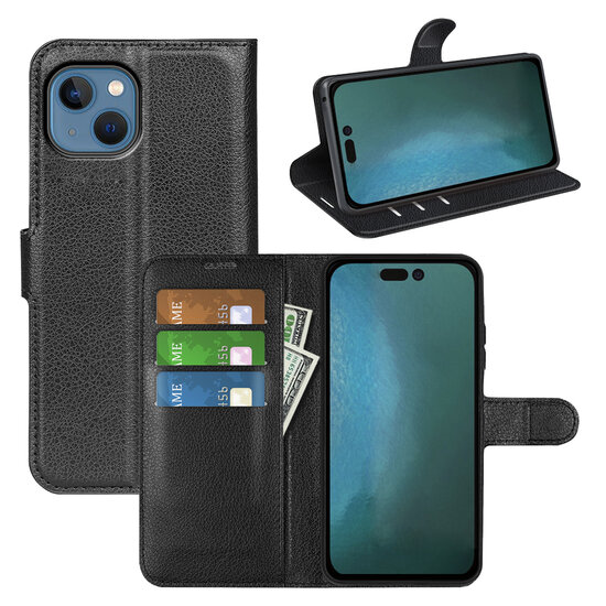 iPhone 14 Hoesje - MobyDefend Kunstleren Wallet Book Case (Sluiting Voorkant) - Zwart