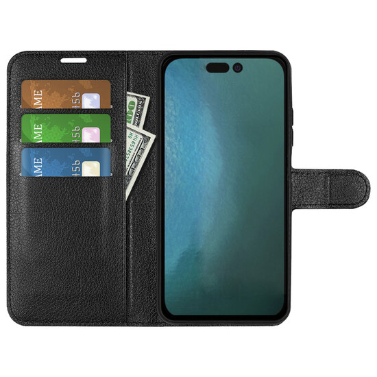 iPhone 14 Hoesje - MobyDefend Kunstleren Wallet Book Case (Sluiting Voorkant) - Zwart