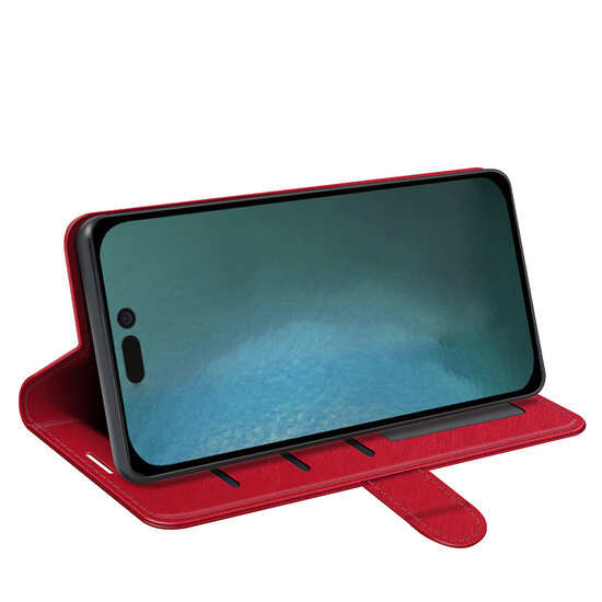 iPhone 14 Hoesje - MobyDefend Wallet Book Case (Sluiting Achterkant) - Rood