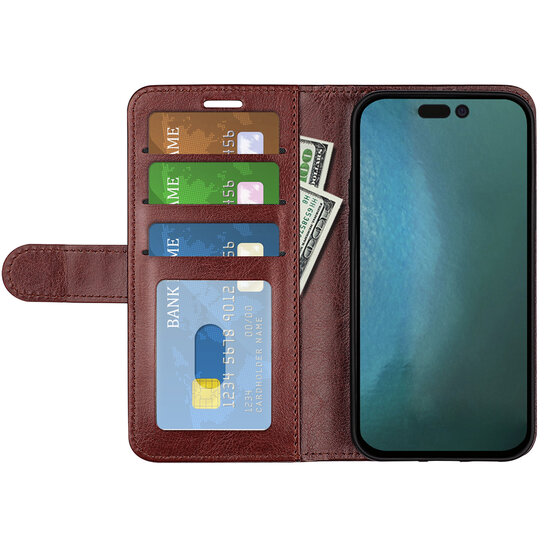 iPhone 14 Hoesje - MobyDefend Wallet Book Case (Sluiting Achterkant) - Bruin
