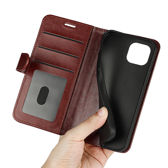 iPhone 14 Hoesje - MobyDefend Wallet Book Case (Sluiting Achterkant) - Bruin