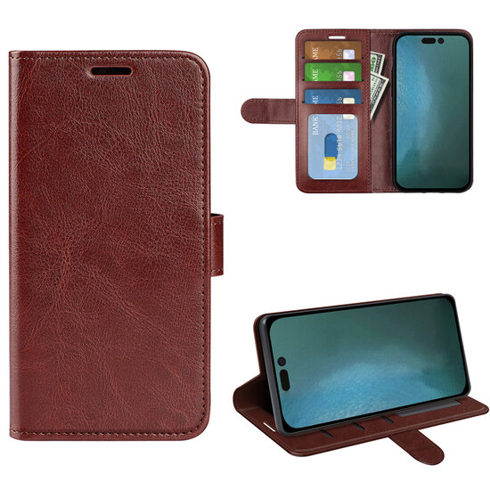 iPhone 14 Hoesje - MobyDefend Wallet Book Case (Sluiting Achterkant) - Bruin