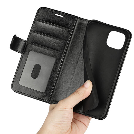 iPhone 14 Hoesje - MobyDefend Wallet Book Case (Sluiting Achterkant) - Zwart