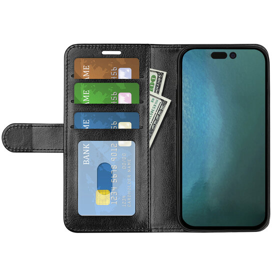 iPhone 14 Hoesje - MobyDefend Wallet Book Case (Sluiting Achterkant) - Zwart