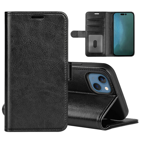 iPhone 14 Hoesje - MobyDefend Wallet Book Case (Sluiting Achterkant) - Zwart