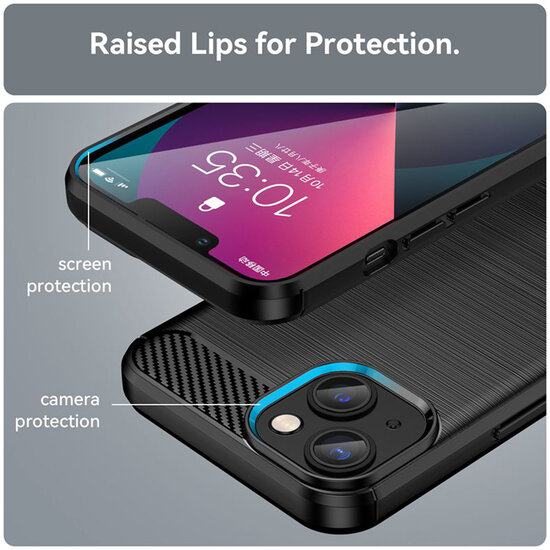 iPhone 14 Hoesje - MobyDefend TPU Backcover - Geborstelde Metaal &amp; Carbon-Look - Zwart
