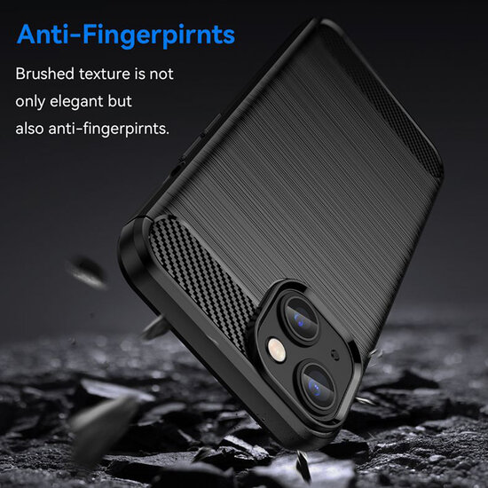 iPhone 14 Hoesje - MobyDefend TPU Backcover - Geborstelde Metaal &amp; Carbon-Look - Zwart