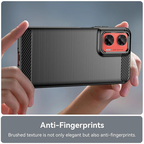 Motorola Moto G35 Hoesje - MobyDefend TPU Backcover - Geborstelde Metaal &amp; Carbon-Look - Zwart