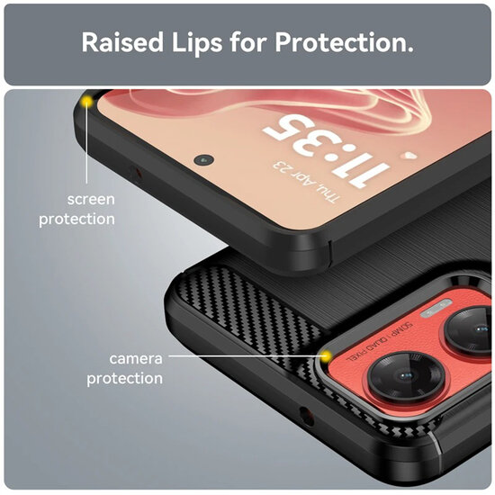 Motorola Moto G35 Hoesje - MobyDefend TPU Backcover - Geborstelde Metaal &amp; Carbon-Look - Zwart