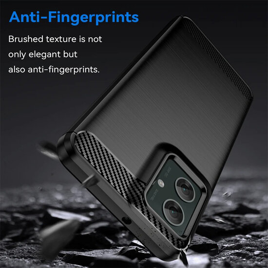 Motorola Moto G55 Hoesje - MobyDefend TPU Backcover - Geborstelde Metaal &amp; Carbon-Look - Zwart