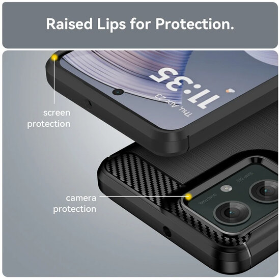 Motorola Moto G55 Hoesje - MobyDefend TPU Backcover - Geborstelde Metaal &amp; Carbon-Look - Zwart