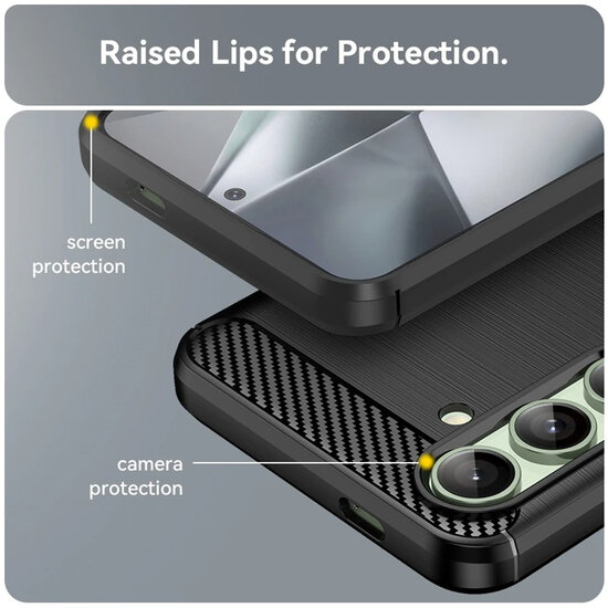 Samsung Galaxy S24 FE Hoesje - MobyDefend TPU Backcover - Geborstelde Metaal &amp; Carbon-Look - Zwart