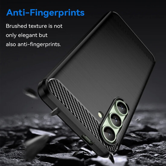 Samsung Galaxy S24 FE Hoesje - MobyDefend TPU Backcover - Geborstelde Metaal &amp; Carbon-Look - Zwart