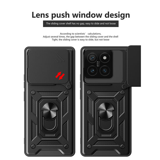 Xiaomi 14T Hoesje - MobyDefend Pantsercase Met Draaibare Ring - Zwart