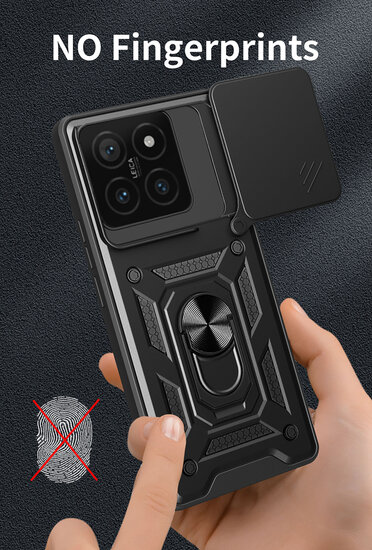 Xiaomi 14T Hoesje - MobyDefend Pantsercase Met Draaibare Ring - Zwart