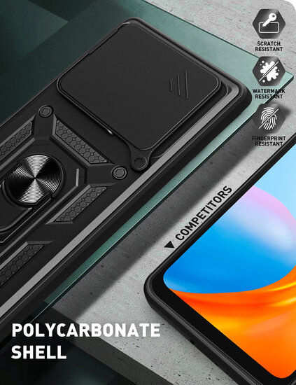 Xiaomi 14T Hoesje - MobyDefend Pantsercase Met Draaibare Ring - Zwart