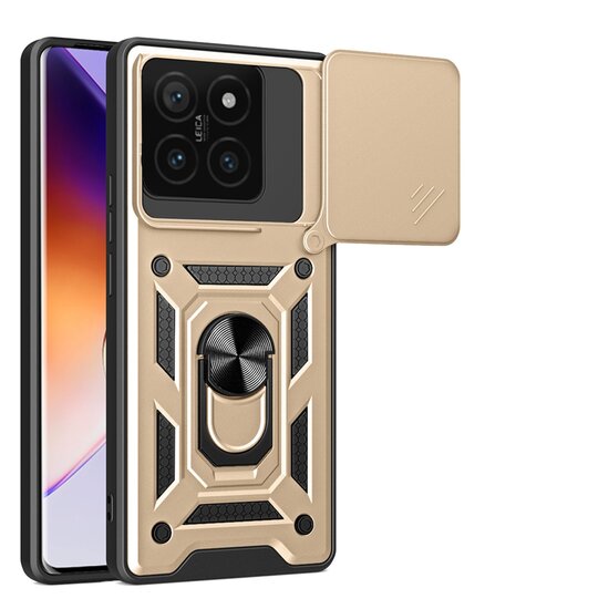Xiaomi 14T Hoesje - MobyDefend Pantsercase Met Draaibare Ring - Goud