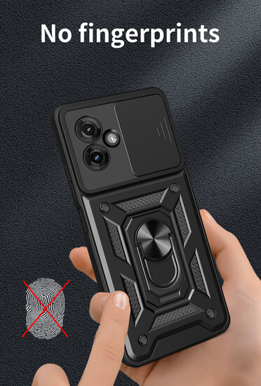 Motorola Moto G55 Hoesje - MobyDefend Pantsercase Met Draaibare Ring - Zwart