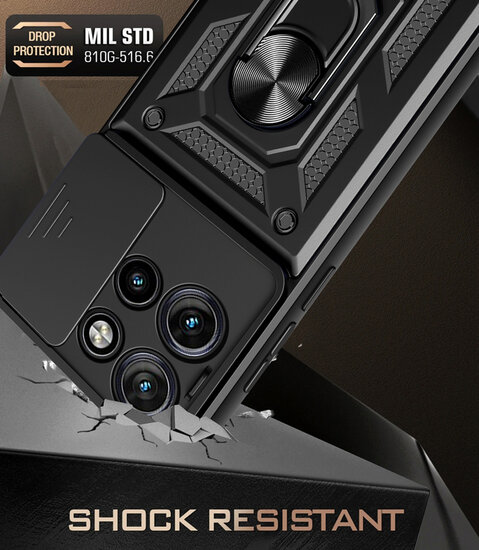 Motorola Edge 50 Neo Hoesje - MobyDefend Pantsercase Met Draaibare Ring - Zwart