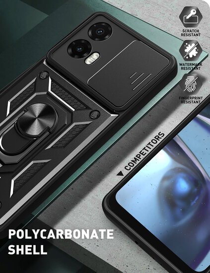 Motorola Moto G35 Hoesje - MobyDefend Pantsercase Met Draaibare Ring - Zwart