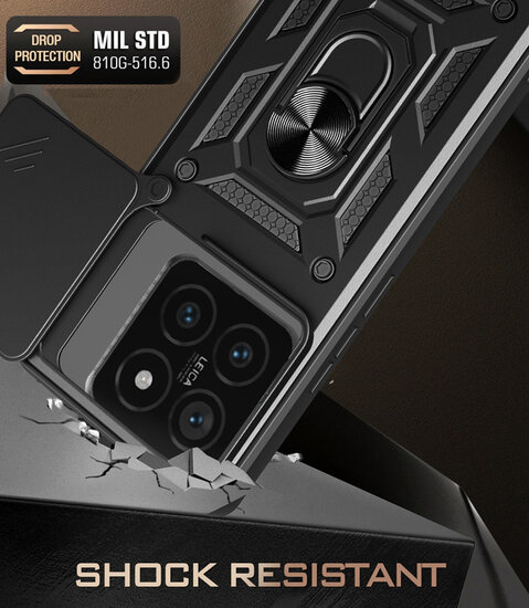 Xiaomi 14T Pro Hoesje - MobyDefend Pantsercase Met Draaibare Ring - Zwart