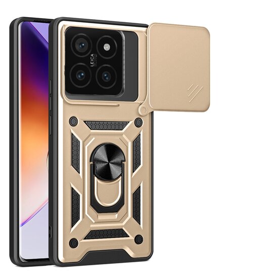 Xiaomi 14T Pro Hoesje - MobyDefend Pantsercase Met Draaibare Ring - Goud