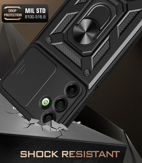Samsung Galaxy A16 Hoesje - MobyDefend Pantsercase Met Draaibare Ring - Zwart