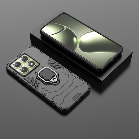 Xiaomi 14T Hoesje - MobyDefend Dubbelgelaagde Pantsercase Met Standaard - Zwart