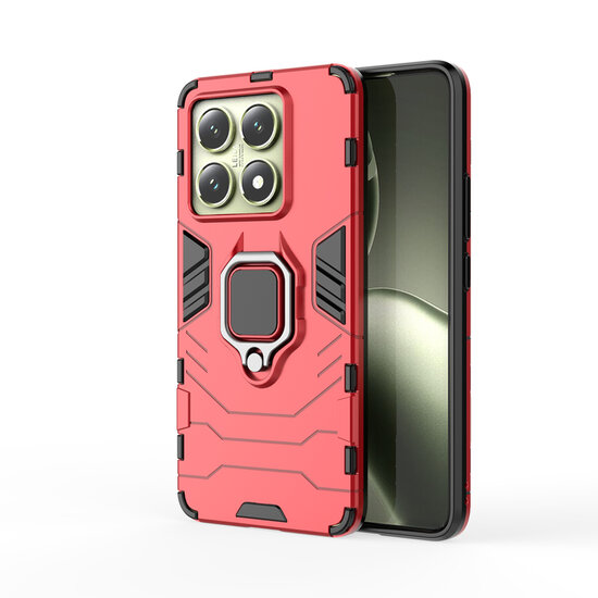 Xiaomi 14T Hoesje - MobyDefend Dubbelgelaagde Pantsercase Met Standaard - Rood