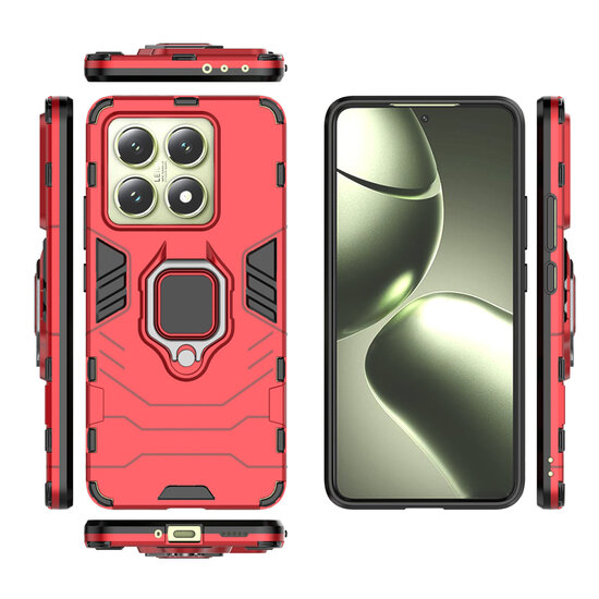 Xiaomi 14T Hoesje - MobyDefend Dubbelgelaagde Pantsercase Met Standaard - Rood