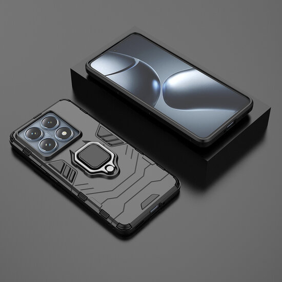 Xiaomi 14T Pro Hoesje - MobyDefend Dubbelgelaagde Pantsercase Met Standaard - Zwart