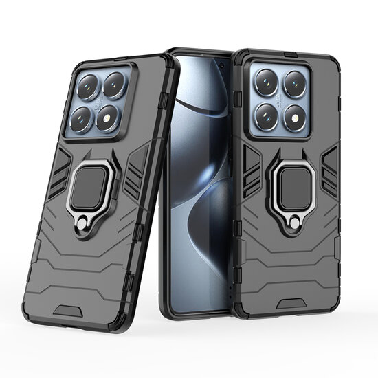 Xiaomi 14T Pro Hoesje - MobyDefend Dubbelgelaagde Pantsercase Met Standaard - Zwart