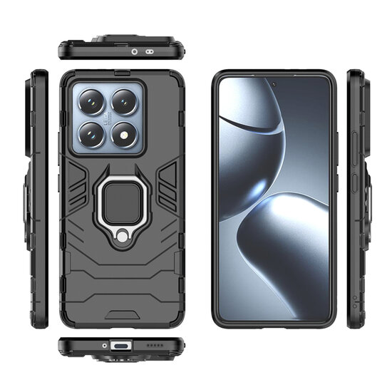 Xiaomi 14T Pro Hoesje - MobyDefend Dubbelgelaagde Pantsercase Met Standaard - Zwart